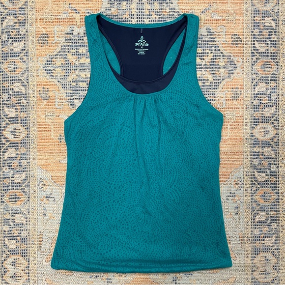 NWOT PrAna Racerback Double Lined Tank Top Teal Blue Size XS Active Running Gym - Picture 1 of 8